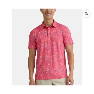 Birdie Bound Men's SIZE Medium Novelty Print Golf Polo, color CORAL